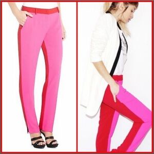 BCBGMaxAzria Color Block Bright Pink and Red Monique Slim Pants Trousers Large